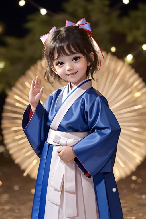 A child wearing a hanbok bows while greeting the new year, Korean