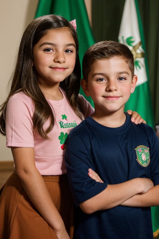 (a 9 year old Latina girl named Rosa) with (a 10 year old Irish American boy named Zach who is Irish) 