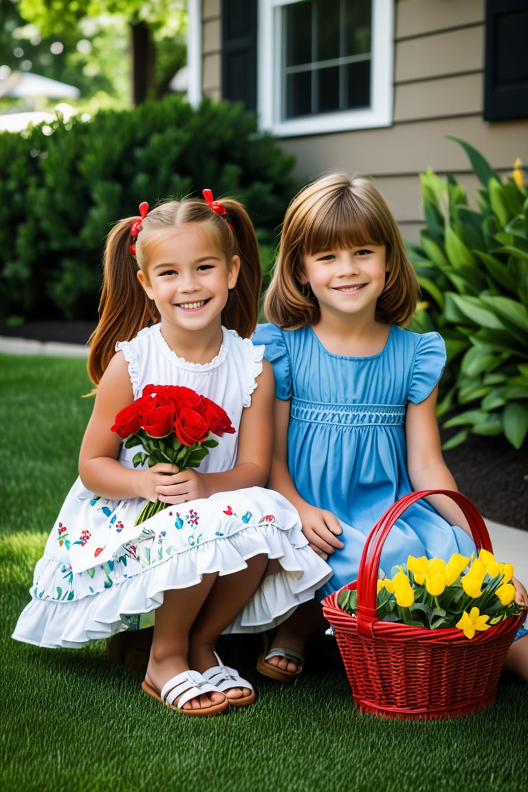 "Nicolette, at 8 years old, is sitting in the front yard, her long red hair neatly tied in ponytail. She’s dressed in a frilly dress with matching sandals, looking every bit the girly girl she used to be. She’s holding flowers in a little basket beside her. Zach, her best friend and neighbor, is nearby, playing with action figures, and Nicolette glances over at him with wide, admiring eyes, hoping he’ll notice her. Even at this young age, she’s already attached to him, watching his every move with a soft smile, trying to impress him with her delicate, girly demeanor before she gradually started to change."