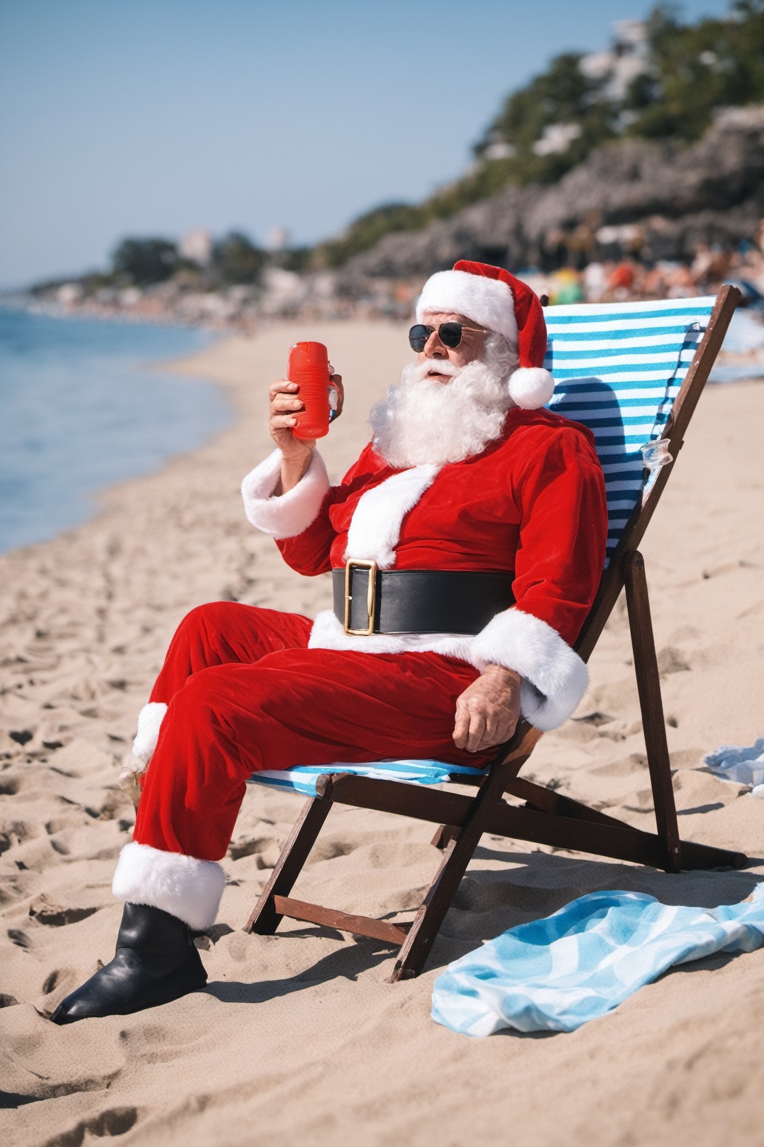 Santa Claus Sunbathing on the beach,summer