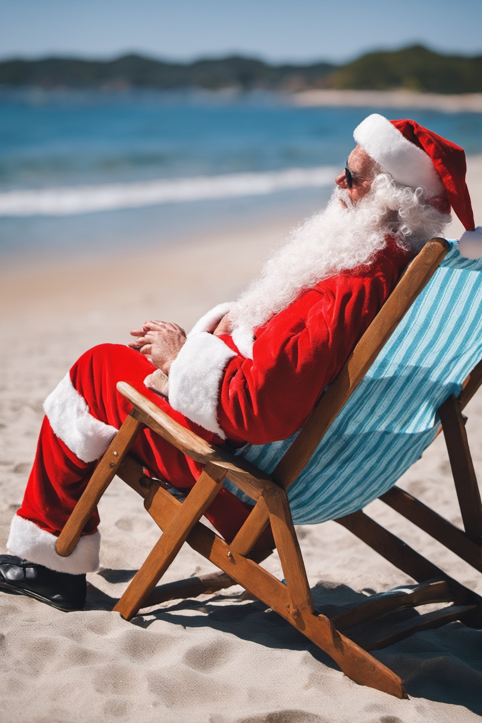 Santa Claus Sunbathing on the beach,summer