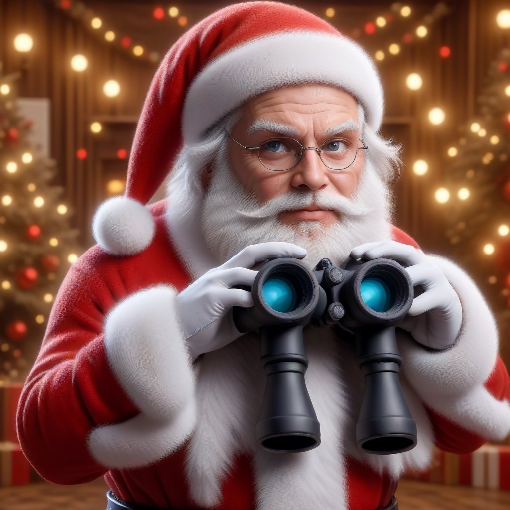 Santa Claus peers through hundreds of binoculars.,ral-chrcrts,<lora:659095807385103906:1.0>