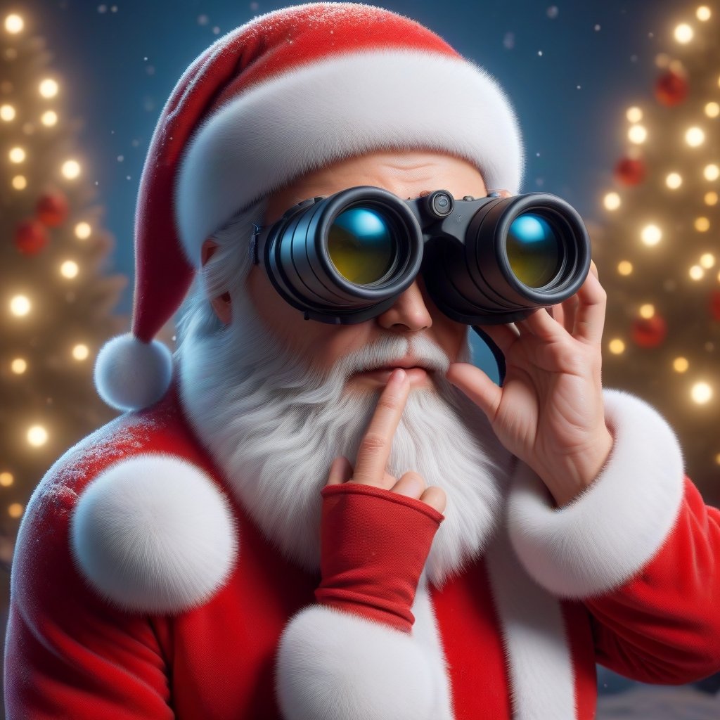 Santa Claus peers through hundreds of binoculars.,ral-chrcrts,<lora:659095807385103906:1.0>