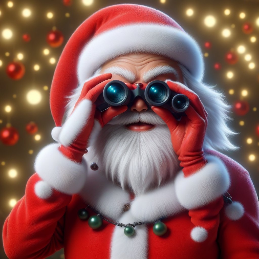 Santa Claus peers through hundreds of binoculars.,ral-chrcrts,<lora:659095807385103906:1.0>