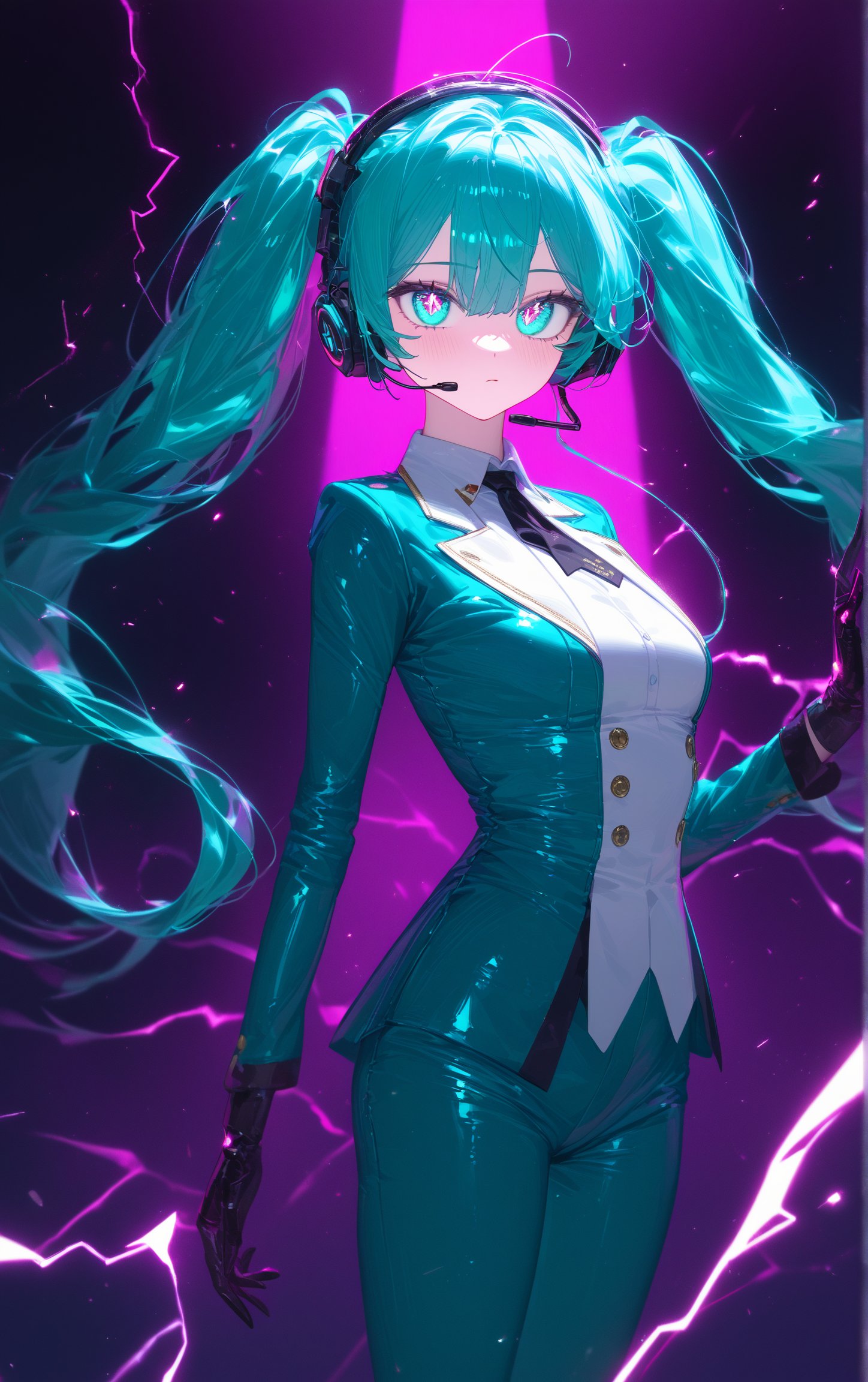 SCORE_9, SCORE_8_UP, SCORE_7_UP, SCORE_6_UP,

MASTERPIECE, BEST QUALITY, HIGH QUALITY, 
HIGHRES, ABSURDRES, PERFECT COMPOSITION,
INTRICATE DETAILS, ULTRA-DETAILED,
PERFECT FACE, PERFECT EYES,
NEWEST, 

Movie Poster page, (promotional poster), Hatsune Miku, 1female, solo, humanoid android, teal hair, teal eyes, singer's uniform, headset, WeirdOutfit style, concert, Nippon Budokan, glowneon, glowing, sparks, lightning, shadow minimalism, (best quality), (masterpiece), detailed, beautiful detailed eyes, perfect anatomy, perfect body, perfect face, perfect hair, perfect legs, perfect hands, perfect arms, perfect fingers, detailed hair, detailed face, detailed eyes, detailed clothes, detailed skin, ultra-detailed, (full body), (upper body), (top quality), pop art, extremely detailed, extremely detailed CG, (high resolution), highly detailed, (high quality), (perfect quality), (glitchcore colors), rabbitholemiku