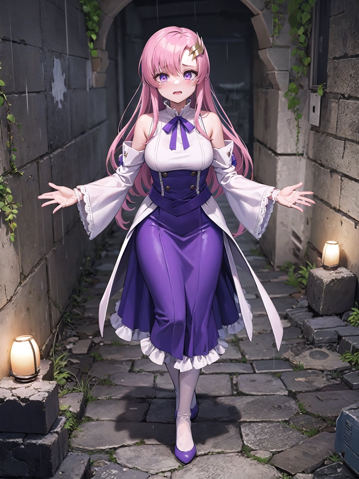 LACUS CLYNE, (PURPLE EYES:1.1), HAIR ORNAMENT, LONG HAIR, WAVE HAIR ORNAMENT, PINK HAIR,
DRESS, LONG DRESS, LONG SLEEVES, WHITE SLEEVES, FRILLS FRILLED SKIRT, FRILLED SLEEVES, DETACHED SLEEVES, BARE SHOULDERS,, holding fan  earth , good hands, pretty face, mud, dungeon, full body, cave, cavern, scared. praying, darkness, hell, dungeon, at night, crying, palace, scared, walking, perfect hands, pretty hands, town, good hands, pretty face, full body, pretty decorated stockings, very dark, hell, at night, crying , palace, scared, full body, beautiful body, perfect body, beautiful body, perfect legs, beautiful legs, perfect hands, beautiful hands, scared, hell, full body, fantasy, raining, pretty face, perfect face, child face, fire , raining, palace, perfect face, pretty face, dungeons, cave, mud, perfect lips. pretty eyes, dungeon, zombie, ,maou_fairy,FFIXBG