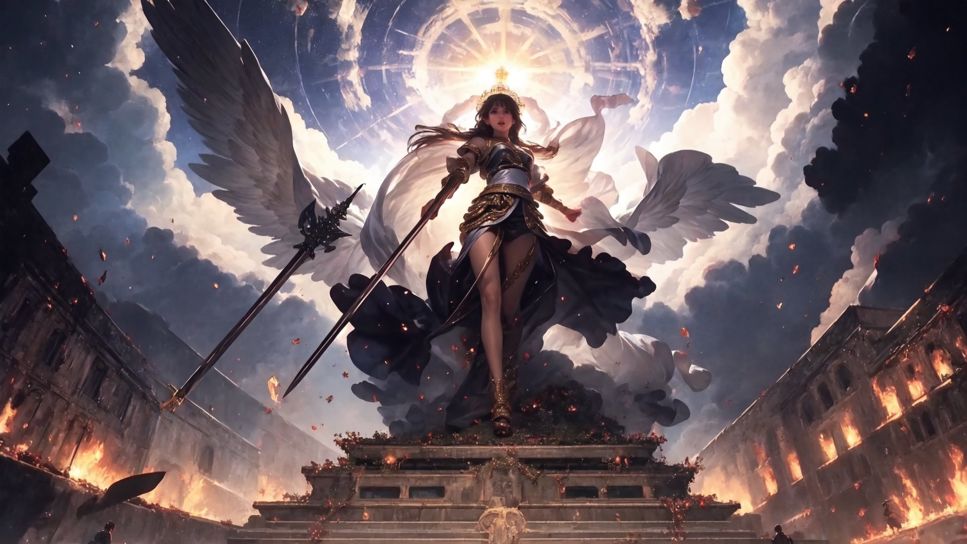 RAW photo, extremely delicate and beautiful, masterpiece, Best Quality, ultra high resolution, 16k, hyperrealistic, ultra-detailed, Very detailed CG 8k wallpaper, (best quality),(extremely intricate), (realistic), (sharp focus), (cinematic lighting), (extremely detailed), 

The girl angel warrior stands tall, her dual swords raised in the air. Her swords are long and slender, with blades that glow with a holy light. 

he archangel, standing aloft with thousands of angels, stands with his sword aloft.

She is wearing gleaming white armor, and 8 Angel Wings  are spread wide. She has a determined expression on her face, and her eyes are ablaze with determination. 

The girl angel warrior is not afraid. She has faced many challenges in her life, but she has always emerged victorious. She knows that she is fighting for what is right, and that gives her the strength to persevere. The girl angel warrior swings her Spear, and the air crackles with energy. She is a force to be reckoned with, and her enemies should beware. Here is a more specific example of dual Spear that the girl angel warrior could use: A pair of long, slender Spears with silver blades and golden hilts. The blades are engraved with ancient runes that glow with a holy light. The hilts are shaped like a pair of angel wings, and they are encrusted with precious gems. These Spears are not only beautiful, but they are also incredibly powerful. They are said to have been forged by a master Spearsmith in the fires of heaven, and that they are imbued with the power of the angels. The girl angel warrior is the only one who can wield these Spears to their full potential. She is a chosen one, and she has been entrusted with the task of protecting the innocent and fighting evil. With her dual Spears in hand, the girl angel warrior is a unstoppable force. She is a champion of justice and a protector of the innocent. She is a beacon of hope in a world that is often dark and dangerous.,

Dragon armor, dragon slayer, the heavenly palace, the high-heaven palace, the angels preparing for battle, grant hall, shimmer lighting, black and white, cross bokeh,  soft focus background, vast view, 3d, midjourney ,no_humans, Dreamscape,

Beautiful Lighting, Perfect Lightning, Realistic Shadows, perfect anatomy, super Detailed skin, perfect figure,early 20s, pretty, sexy, highly detailed cute face, very large breast, voluminous breast, hourglass body shape, narrow waist, 

very small head, handsome detailed woman, very detailed eyes and face, realistic face proportions, Stunning detailed eyes, Realistic beautiful face, very small face, Realistic beautiful eyes, makeup, earring, bare legs, beautiful and very shiny thin legs, beautiful and very thin thighs,

Cute girl, long curly blonde hair, a pure white dress, blue eyes, fabulous white see-through korea-style clothes with complex patterns, see-through lace, (see-through mesh stockings), long heel, jewelry and jewelry, floating silk ribbons, masterpiece, high detail, complex and detailed background, in the background the space, a small a trickle, early morning, dew on the leaves, a light fog has almost dissipated, a mystical atmosphere, volumetric lighting, thin with a graceful figure,

 low contrast, rooftop, ancient korea, dynamic move, at night, landscape photo, ,dragon ear, gullveig, fullbody,huoshen,mecha
,fireman,mecha,mecha musume, angel, wings,iron, metal, eight-wing archangel, 8 Angel Wings,

gang bang, breasts exposure,  female genital, no hair in the genitalia, caress one's genital organs, Orgasm, squeeze one's chest, sunshine, naked, missionary position, (suffering:1.3), (eyes_open), tear, (Squirming:1.2), sweat, (facing viewer),

l4tex4rmor,wings,blessedtech,bikini,torn clothes, broken armor,Samurai,WonderWaifu,EpicArt,yofukashi background,salttech,FFIXBG,MECHA,pearl thong,EpicSky