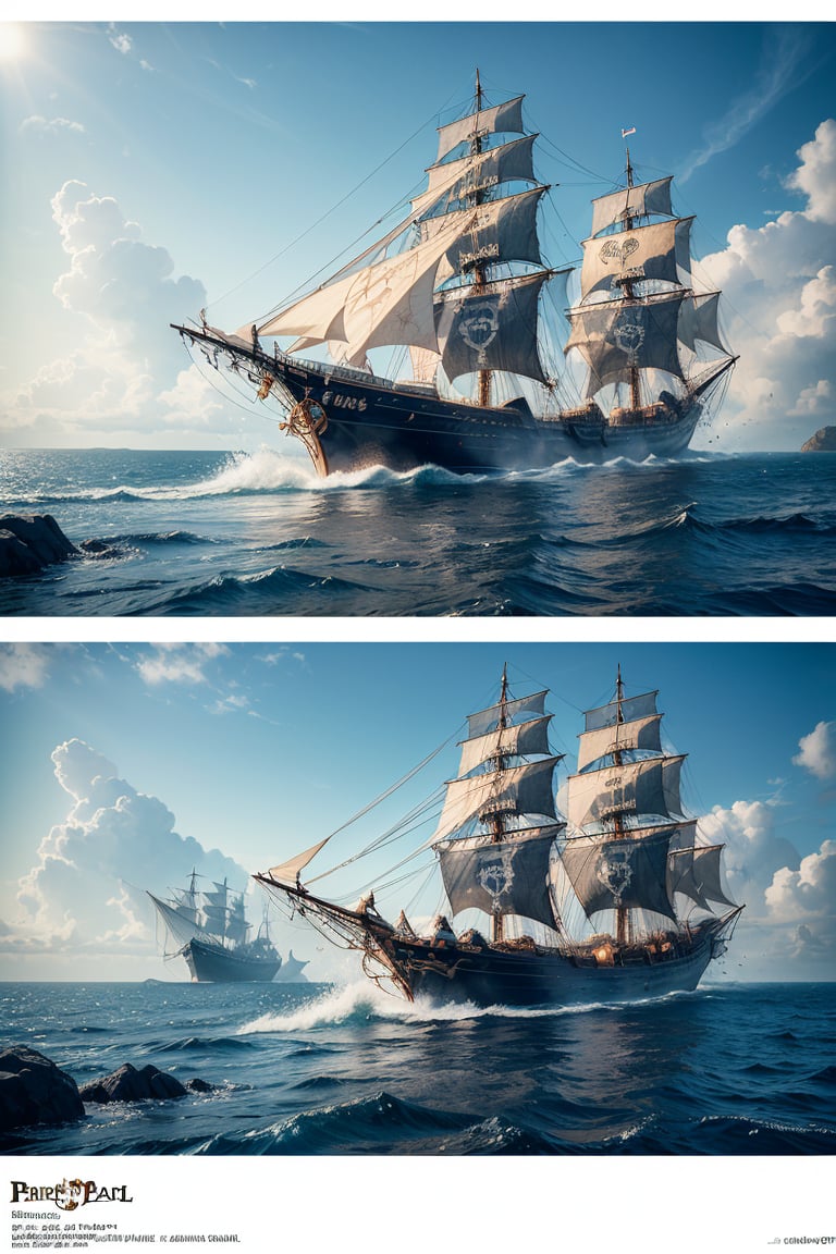 (Masterpiece, high quality, best quality, official art, beauty and aesthetics: 1.2), ((Pirate ship "Black Pearl")) from "Pirates of the Caribbean", standing near the shore, in the style of Claude Lorrain,
 blue theme, surrealist dream style, cream organic fluid, light tracing, foreground occlusion, natural light, jungle, c4d, OC rendering, product photography