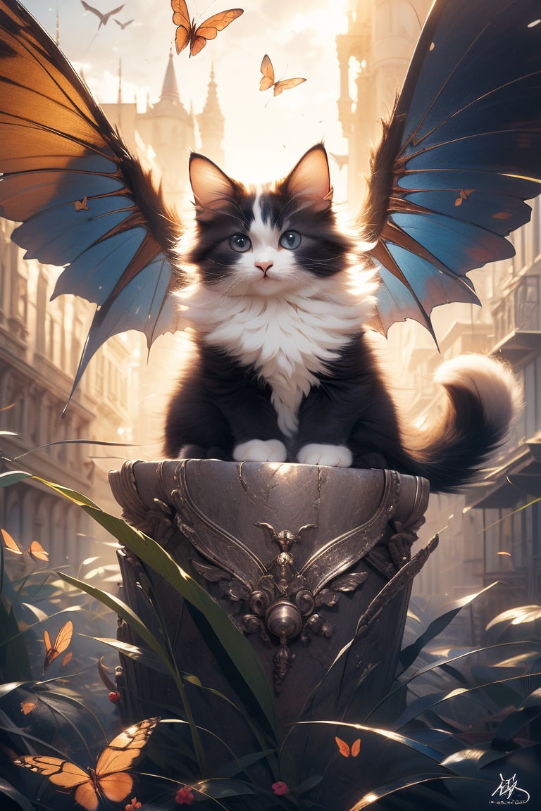 Cute demon cat, adorned with sleek horns and delicate wings, glides through the sky, reminiscent of Lewis Royo's intricate style.
,HYPER REAL CAT ,cat,hmnzct