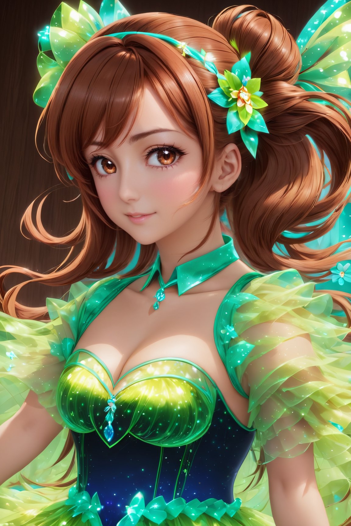 1girl, minami kotori (love live), brown eyes, brown hair, long hair, hair ornament, official art, love live style