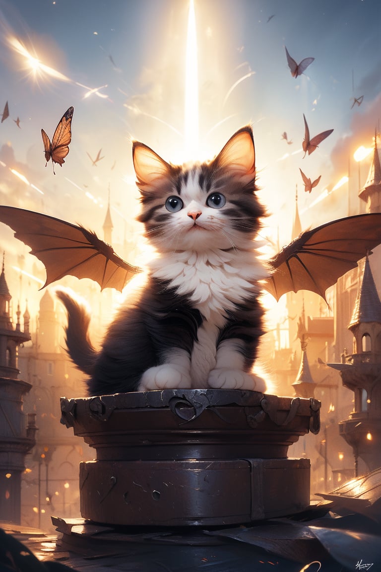 Cute demon cat, adorned with sleek horns and delicate wings, glides through the sky, reminiscent of Lewis Royo's intricate style.
,HYPER REAL CAT ,cat,hmnzct