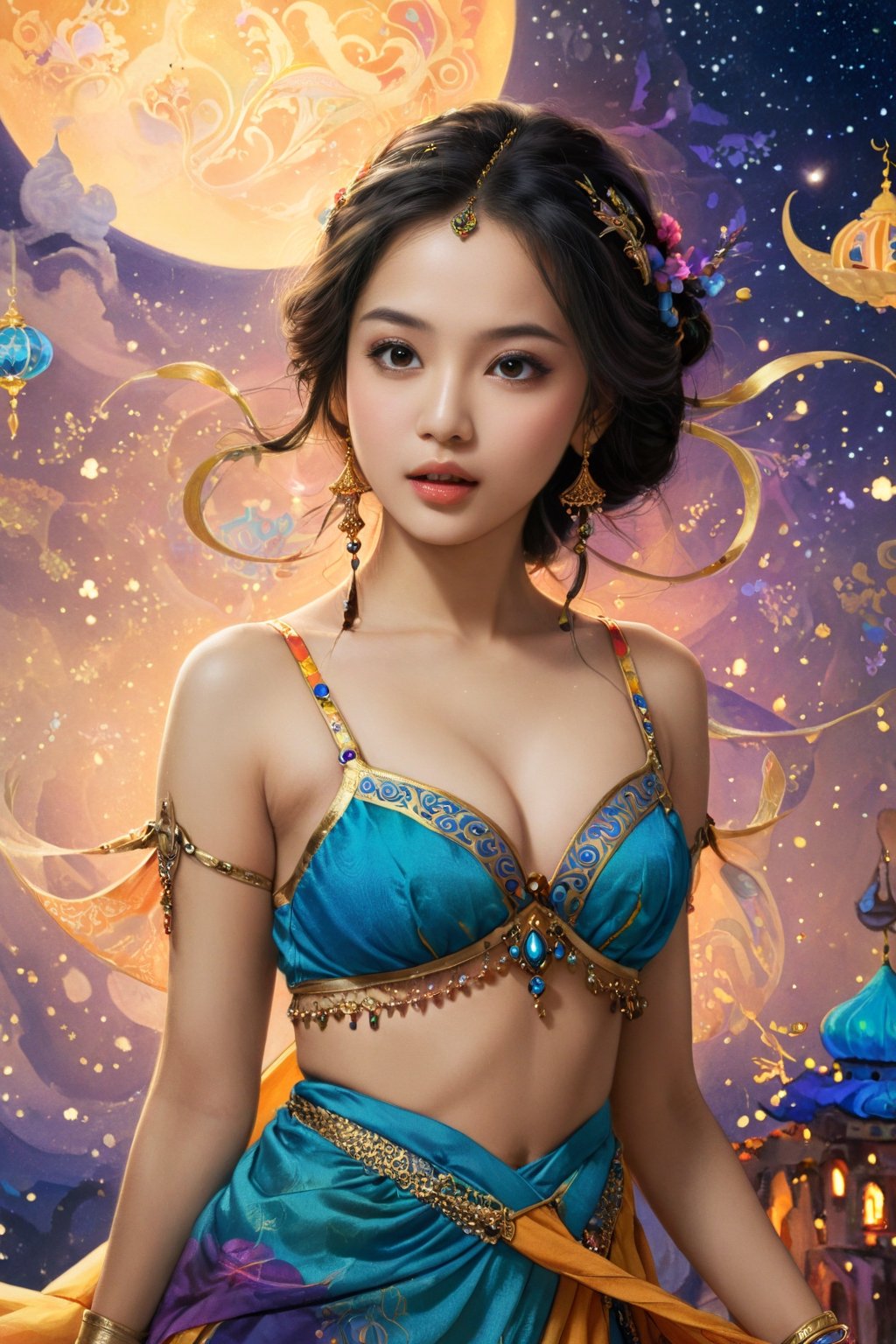 more detail XL,Movie Still, Illustration from One Thousand and One Nights, fantasy style, beautiful, colorful, aesthetic, cute, harmonious, professional drawing, masterpiece, 1024K,Asian