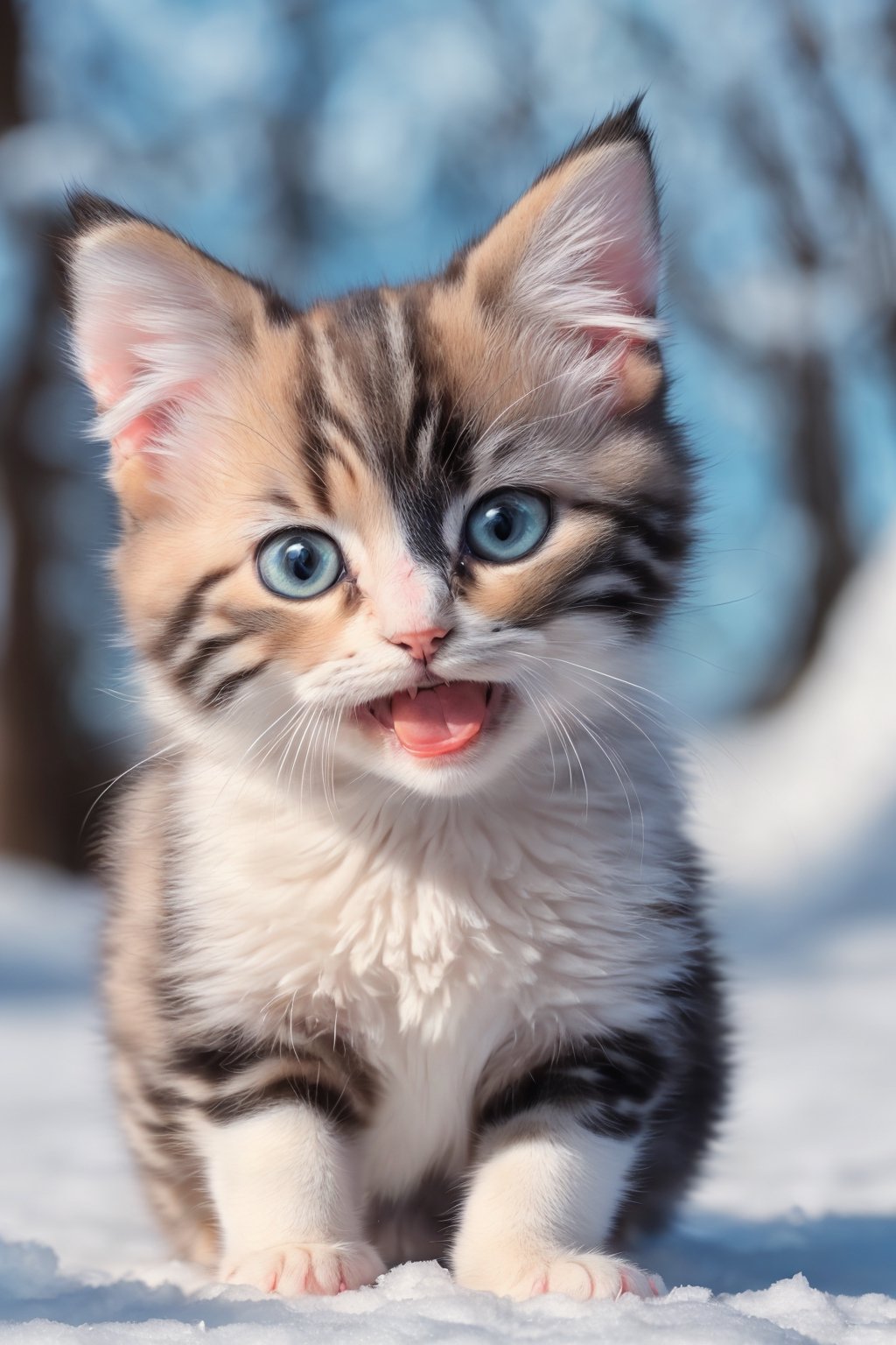 A heart-melting 8K cinematic photograph, (Adorable baby cat with an irresistibly silly expression:1.3), Out in the open, surrounded by the beauty of nature, The baby cat's vibrant fur radiating vivid colors, (A playful cinematic moment frozen in time:1.3), So photo-realistic that you can almost feel the softness of its fur.