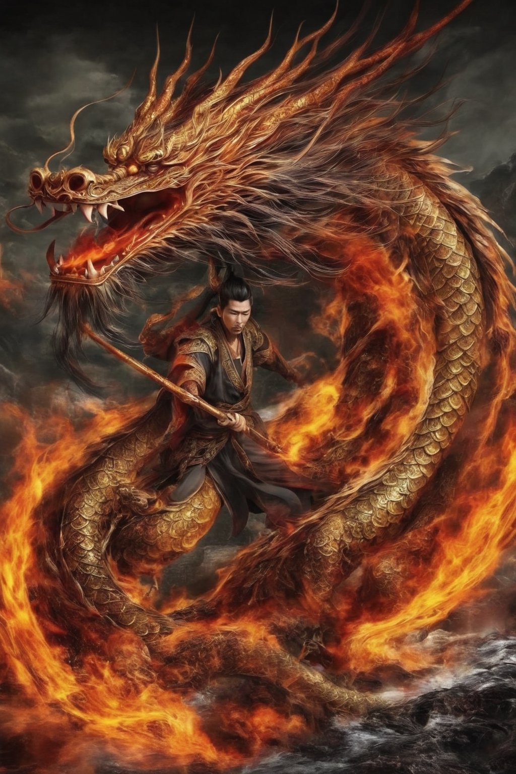 asian men go a long hunting and see real dragon 
,Strange Dragon,LegendDarkFantasy