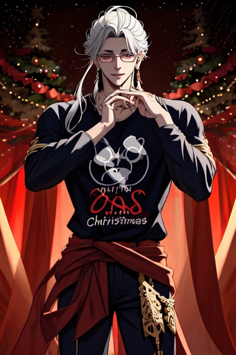 male character, detailed facial features, detailed body, muscle body, sharp image, luxurious Christmas party in living room, christmas tree, warm colors in the composition, light stage, lights and shadows fit the stage, (best quality, ultra-detailed character), white hair, (lora:666604952124317828:1.0), (lora:666656156724479646:1.0), (lora:666600953509734037:1.0), , BudaRoR, pants, long-sleeve T-shirt,,<lora:659111690174031528:1.0>