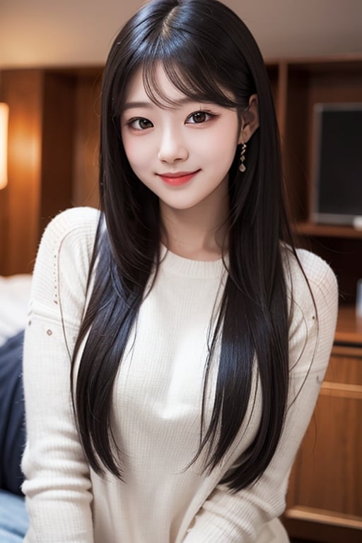 20 year old korean girl, korean pop idol style, beautiful face, smile,blurry_light_background,ruka_babymonster,