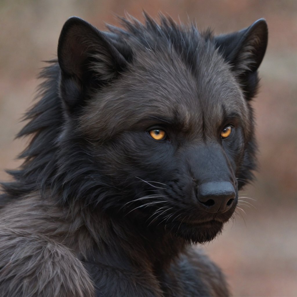  Solo male anthro wolverine, distance shot, (His ears are small and low on his head).  (Fully black face, fully black snout), (larger amber eyes:1.0), 