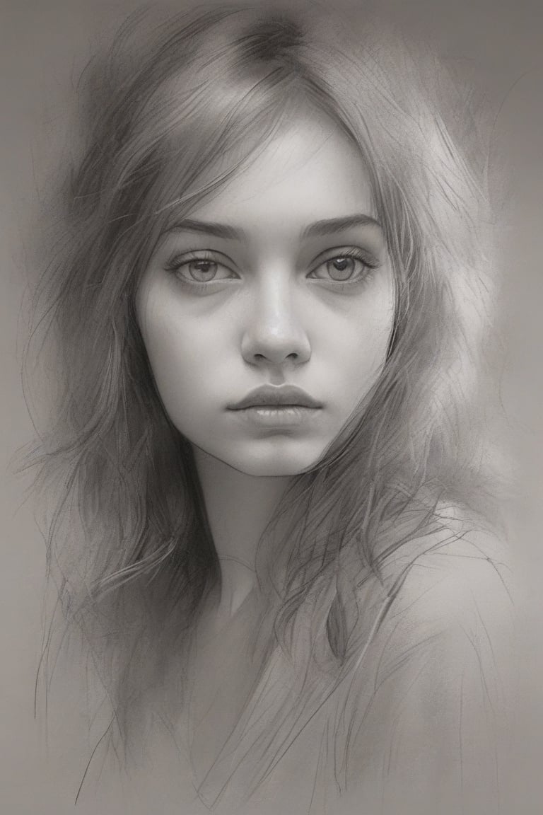 Sketch of a beautiful girl, portrait by Sam Spratt, illustrative art, soft lighting, detailed, more gray scale, elegant, low contrast, add soft blur with thin line,
