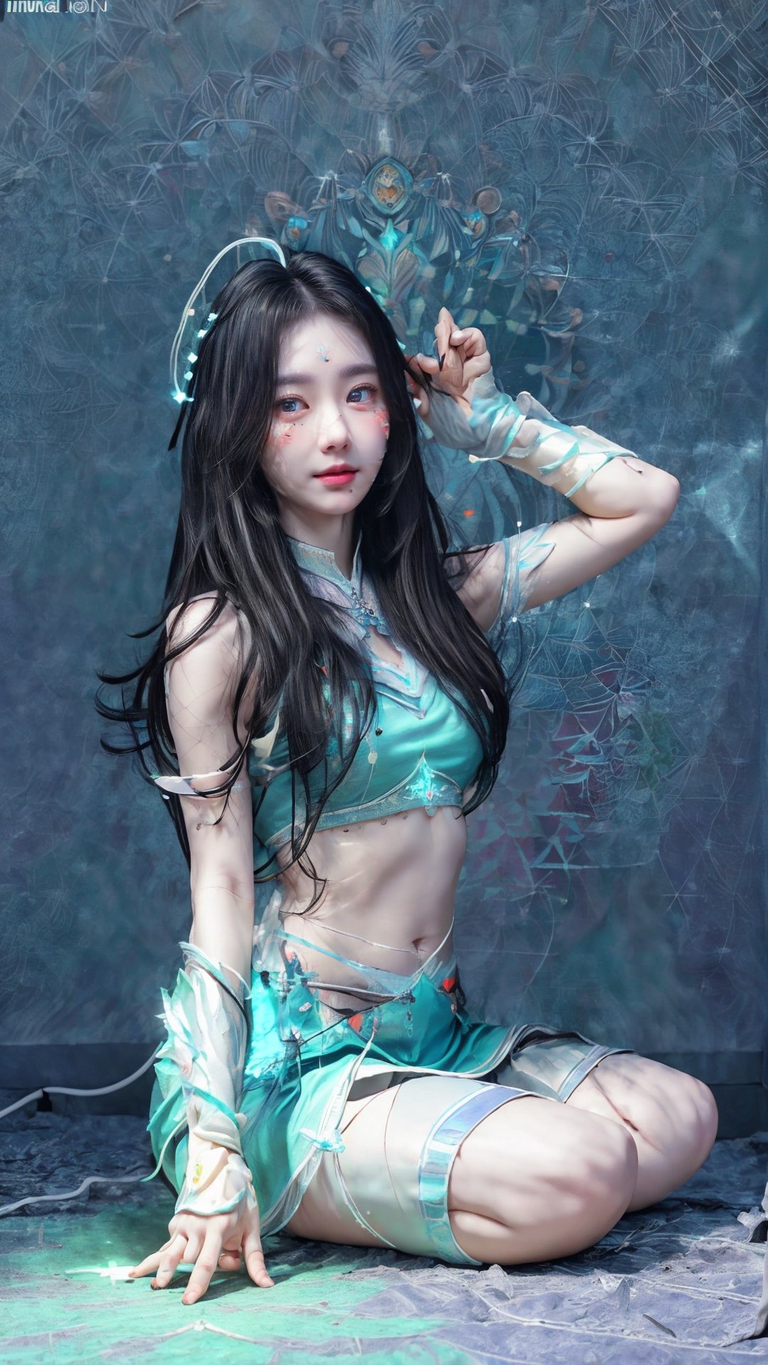 ,(best quality,masterpiece:1.2),ultra detailed,(((body illumination))),aura,cute girl,(((illumination:1.3))),mandala,cosmos,goddess_advent,wonyounglorashy