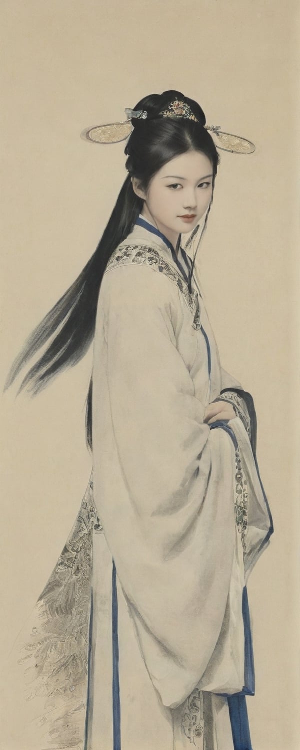 A portrayal of a teen girl, 18 years old from the Romance of the Three Kingdoms,chinese ink drawing