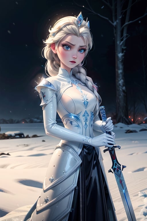 Elsa, latex, armour, ice, snow, winter, sword, crown, evil, close-up, 