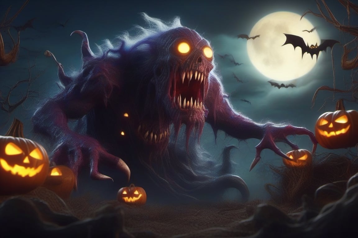 monsters of halloween night, realism, high_resolution, halloween, 3d, ultra high details