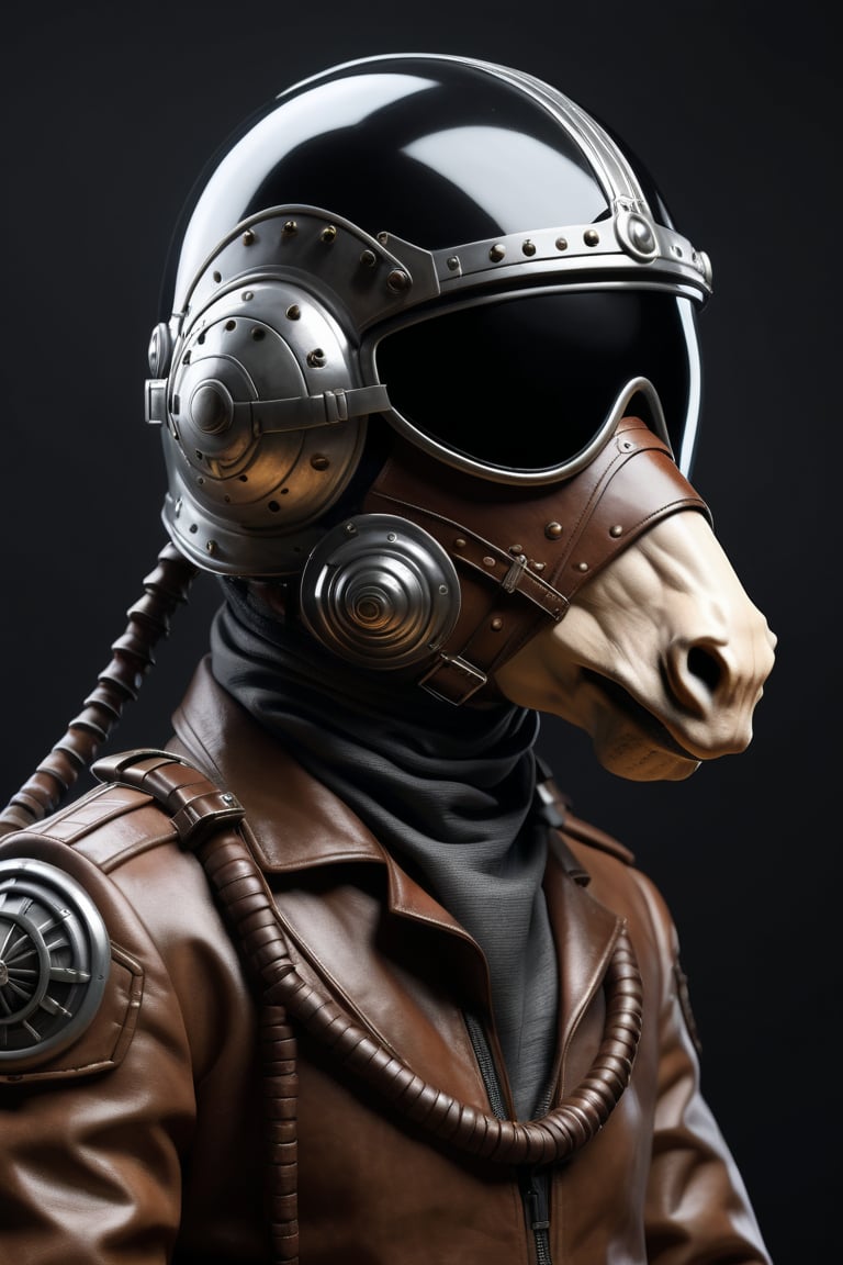 Futuristic pilot with Chess horse helmet