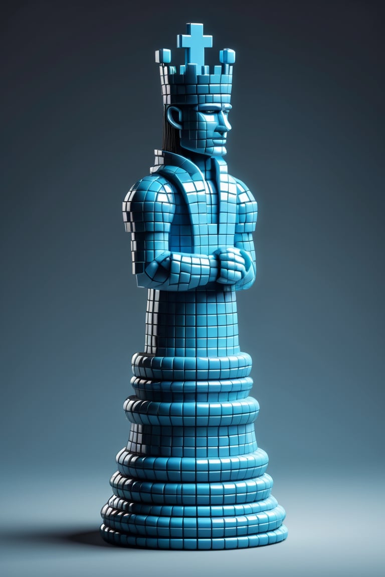 Futuristic light blue human Chess tower piece in pixel art format