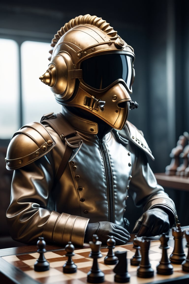 Futuristic pilot with Chess horse helmet