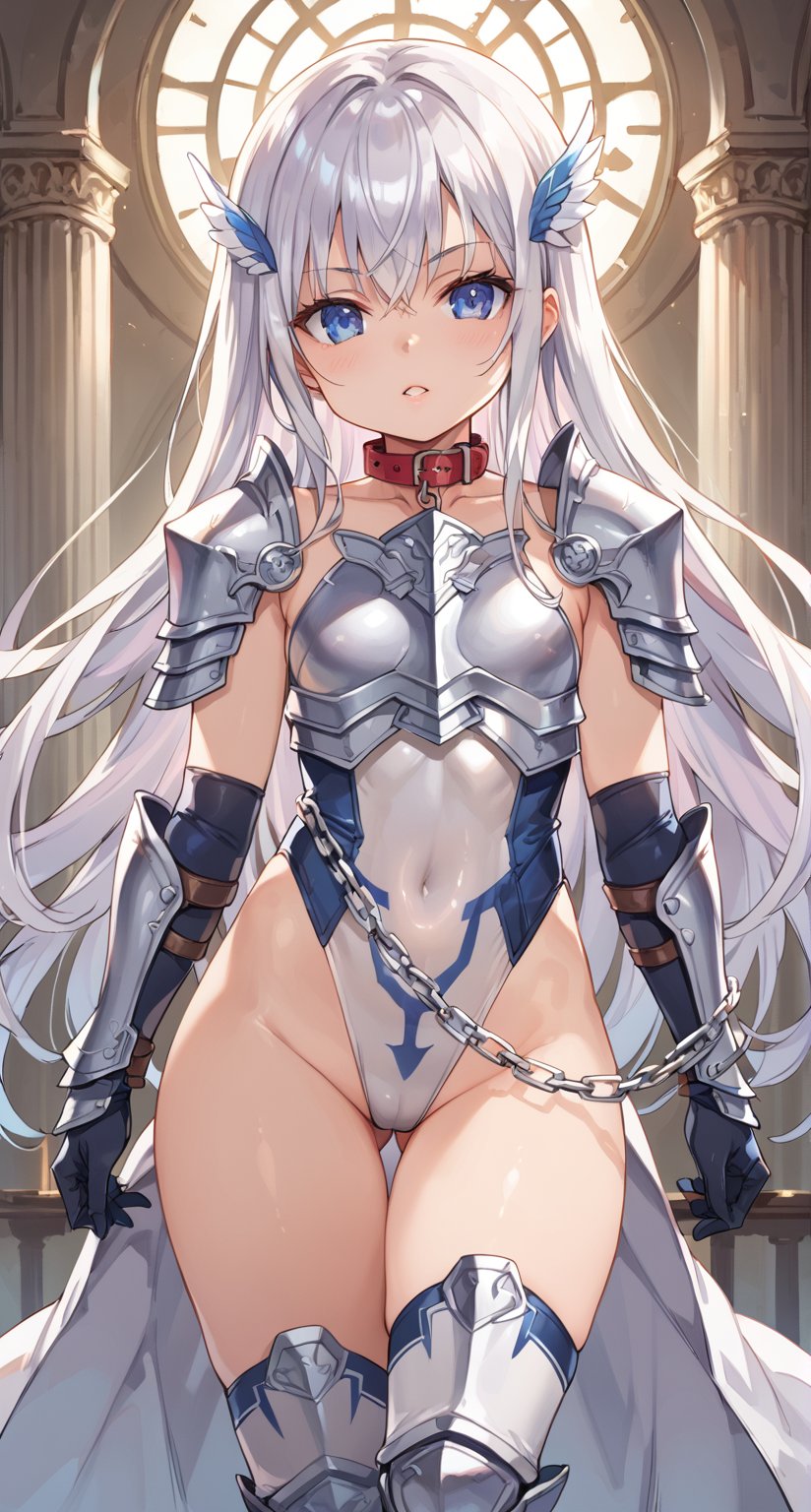 score_9, score_8_up, score_7_up, BREAK,girl,loli,very long hair, ,((child girl)),(leotard collar chain armor),valkyrie warrior,