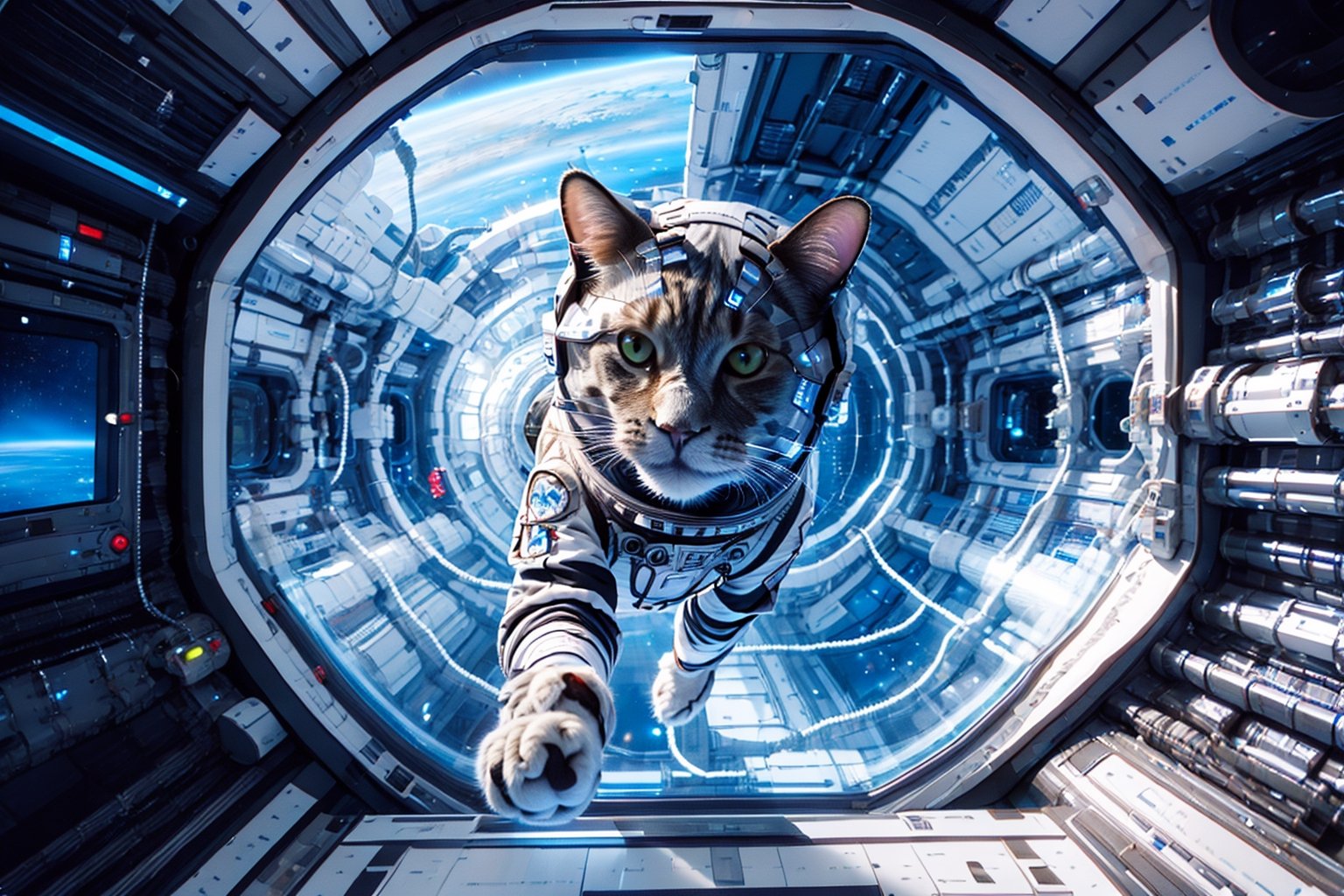 cat in astronaut suit, realistic, high quality, on a space base, bing_astronaut,bing_astronaut