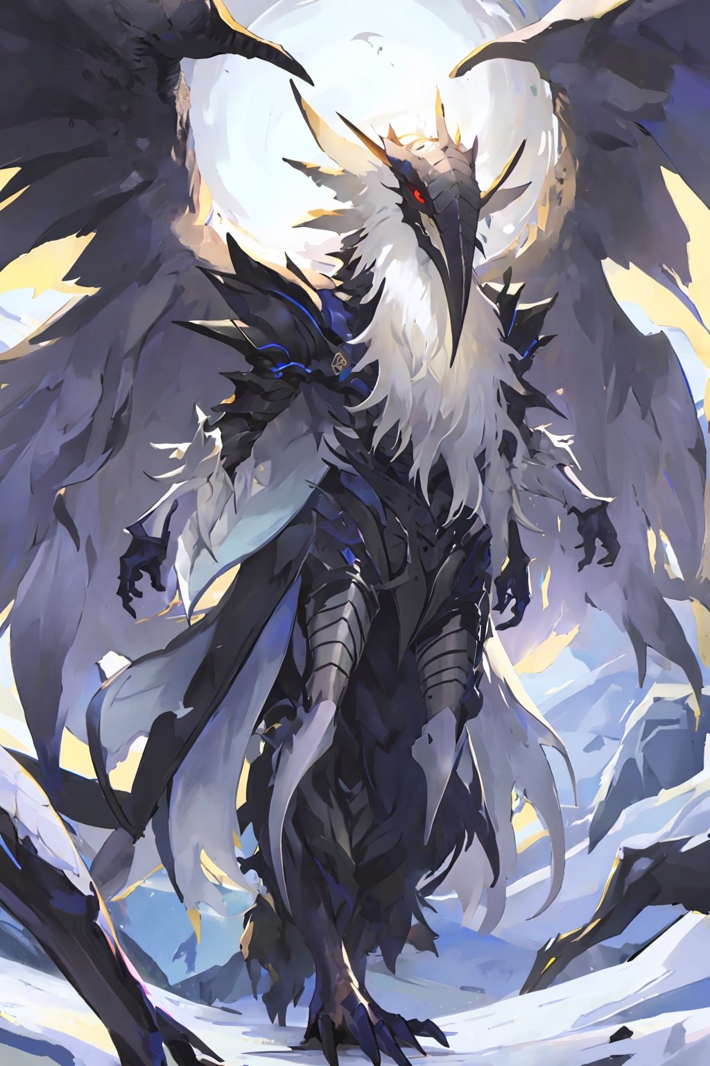 Opium bird, standing, feathers, white feathers, bird, birdman, humanoid, bird head, with extremely long beak, long beak, long mouth, full body, bird legs, bird arms, sinister, terrifying, beautiful , ragged, wide body, fat

High quality, HD, 4kHD, cinematic, atmospheric, realistic, ultra-realistic
snow, mountain, cloudy, gray sky, dark clouds
Detail,lora:largebulg1-000012:1,AIDA_NH_humans