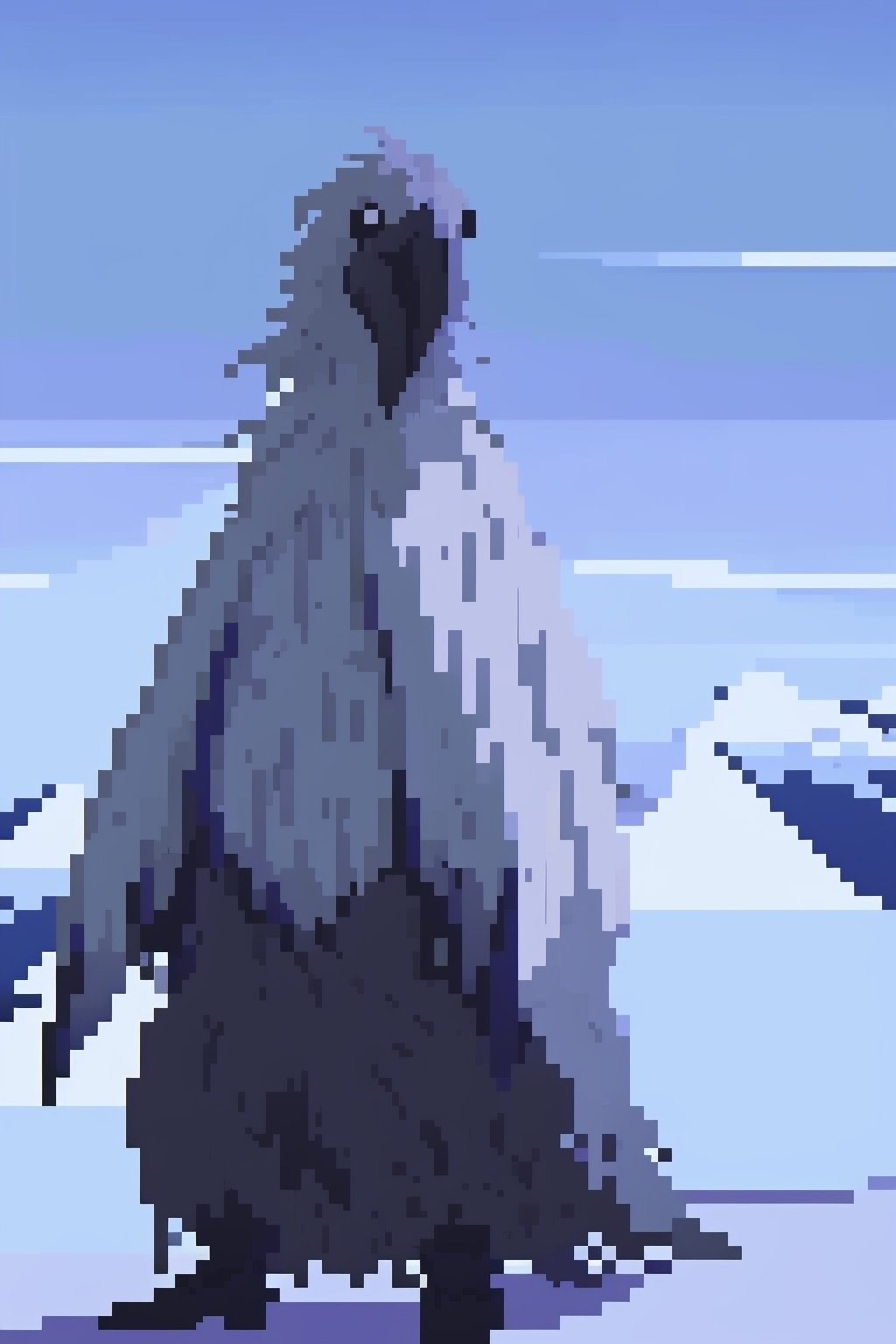 Opium bird, standing, feathers, white feathers, bird, birdman, humanoid, bird head, with extremely long beak, long beak, long mouth, full body, bird legs, bird arms, sinister, terrifying, beautiful , ragged, wide body, fat

High quality, HD, 4kHD, cinematic, atmospheric, realistic, ultra-realistic
snow, mountain, cloudy, gray sky, dark clouds
Detail,lora:largebulg1-000012:1,AIDA_NH_humans,Pixel art