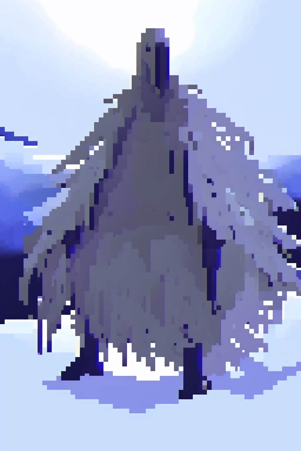 Opium bird, standing, feathers, white feathers, bird, birdman, humanoid, bird head, with extremely long beak, long beak, long mouth, full body, bird legs, bird arms, sinister, terrifying, beautiful , ragged, wide body, fat

High quality, HD, 4kHD, cinematic, atmospheric, realistic, ultra-realistic
snow, mountain, cloudy, gray sky, dark clouds
Detail,lora:largebulg1-000012:1,AIDA_NH_humans,Pixel art