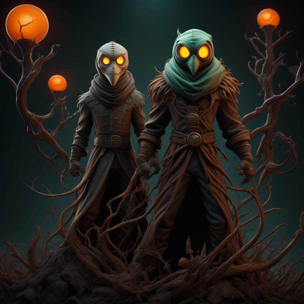 "death prophet" from Dota2 surrounded by her ghosts, glowing green eyes, full body shot, cinematic lighting, gloomy mood, horror,plague doctor,horror,Jack o 'Lantern, jack-o'-lantern monster, little elves with jack-o'-lantern heads, clash of clash, heterochromia,EpicArt,AGE REGRESSION,DonMG414 