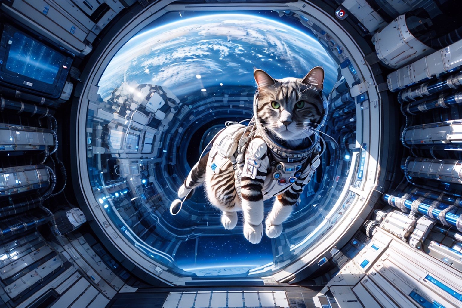 cat in astronaut suit, realistic, high quality, on a space base, bing_astronaut