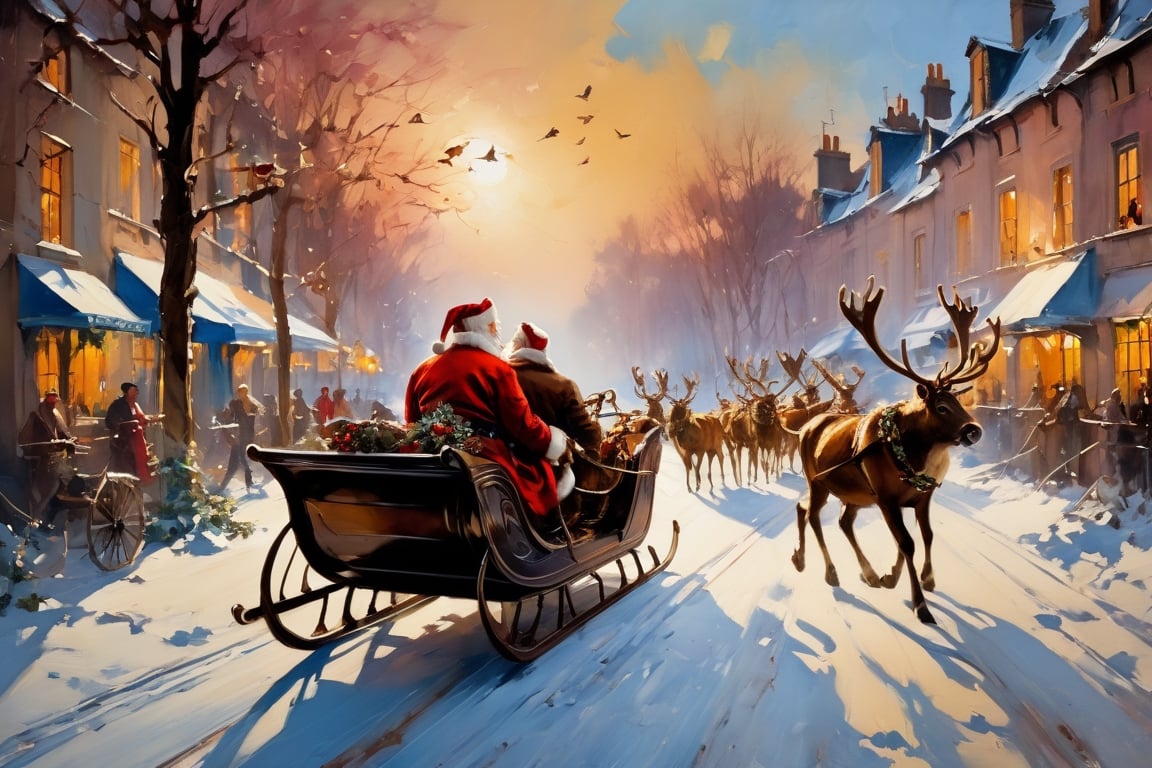 Christmas scene, a flying sleigh pulled by reindeer, magical scene, Santa Claus


Paul Hedley's artistic style in burnt umber and rose tones,

,BJ_Blue_butterfly