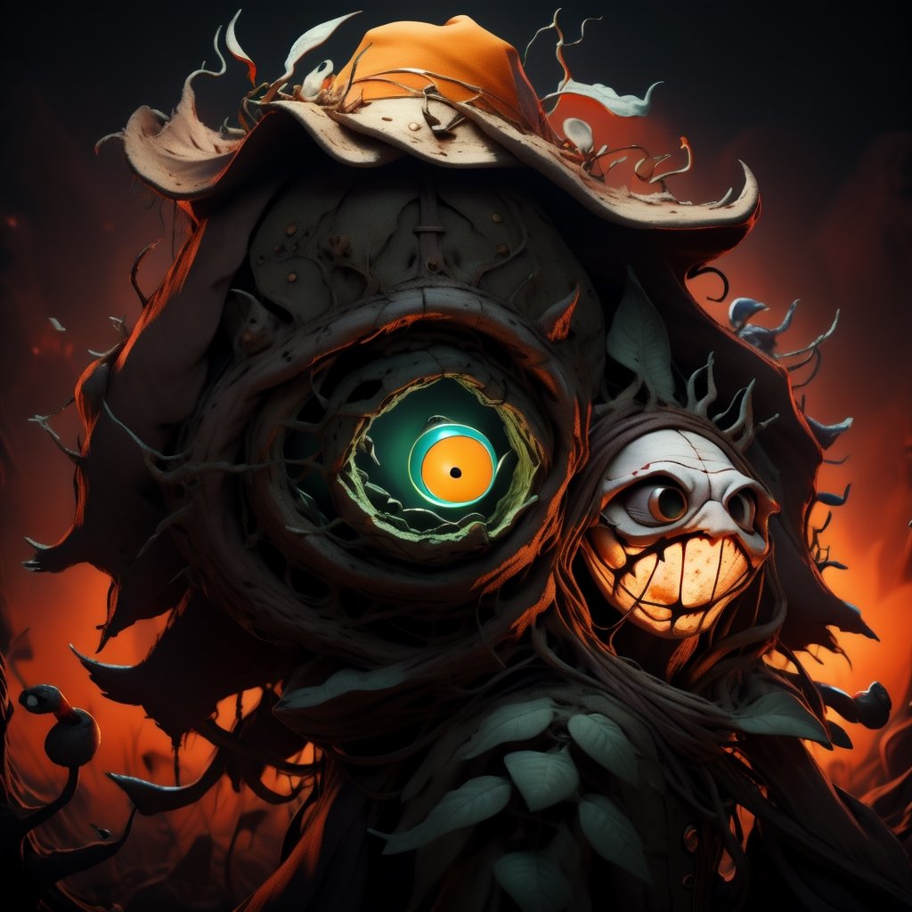 "death prophet" from Dota2 surrounded by her ghosts, glowing green eyes, full body shot, cinematic lighting, gloomy mood, horror,plague doctor,horror,Jack o 'Lantern, jack-o'-lantern monster, little elves with jack-o'-lantern heads, clash of clash, heterochromia,EpicArt,AGE REGRESSION,DonMG414