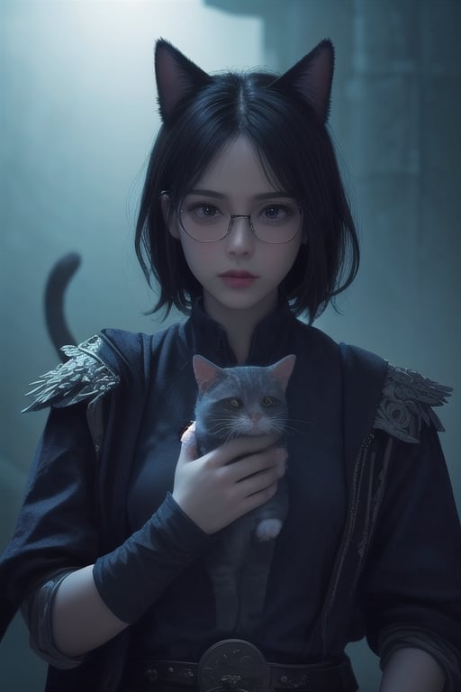 cat + glasses, cynematic light, futuristic, epic fantasy, 8k,<lora:659111690174031528:1.0>