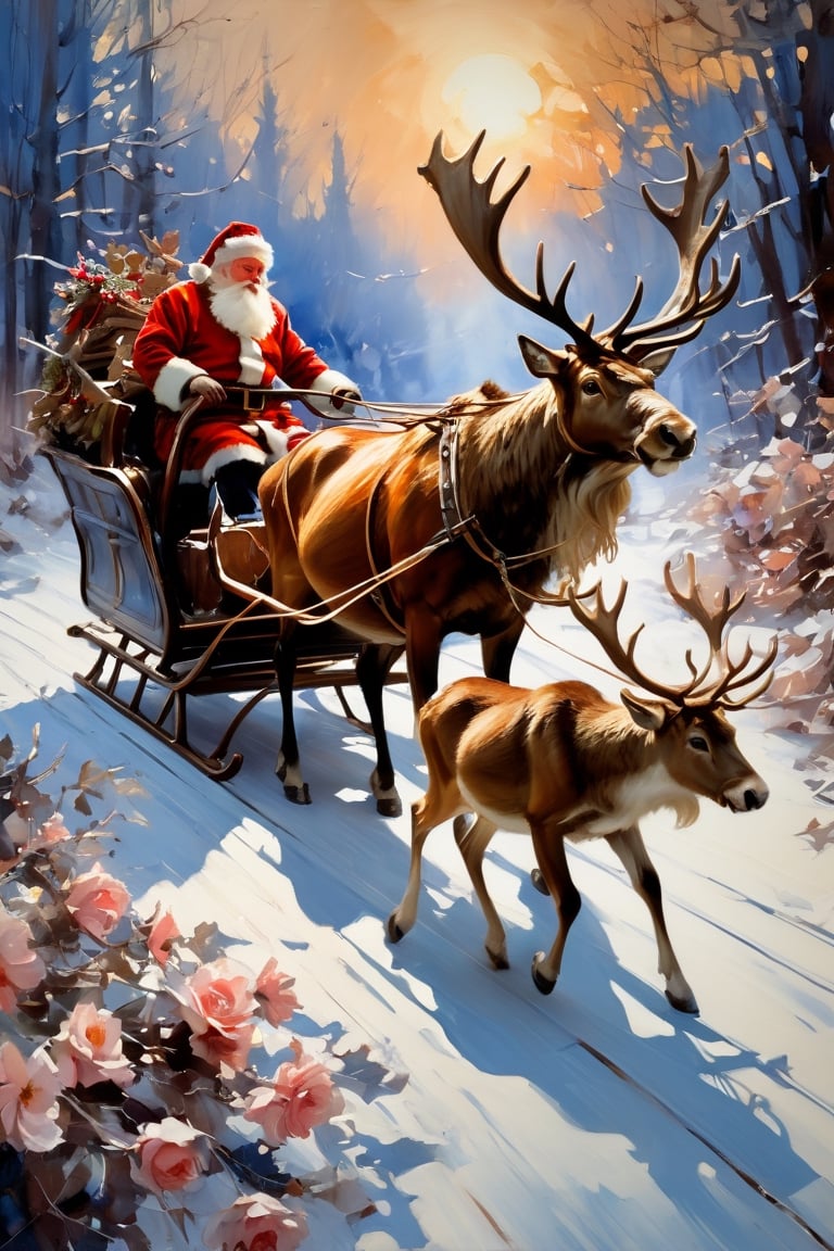 Christmas scene, a flying sleigh pulled by reindeer, magical scene, Santa Claus


Paul Hedley's artistic style in burnt umber and rose tones,

,BJ_Blue_butterfly