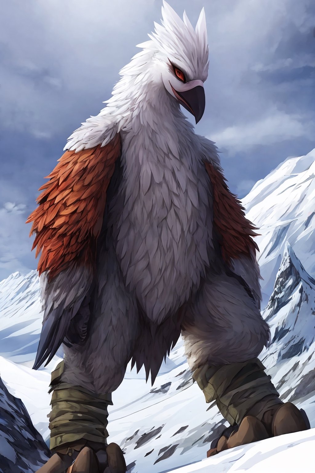 Opium bird, standing, feathers, white feathers, bird, birdman, humanoid, bird head, with extremely long beak, long beak, long mouth, full body, bird legs, bird arms, sinister, terrifying, beautiful , ragged, wide body, fat

High quality, HD, 4kHD, cinematic, atmospheric, realistic, ultra-realistic
snow, mountain, cloudy, gray sky, dark clouds
Detail,lora:largebulg1-000012:1,AIDA_NH_humans,Pixel art,lora:largebulg1-000012:1,lora:largebulg1-000012:1