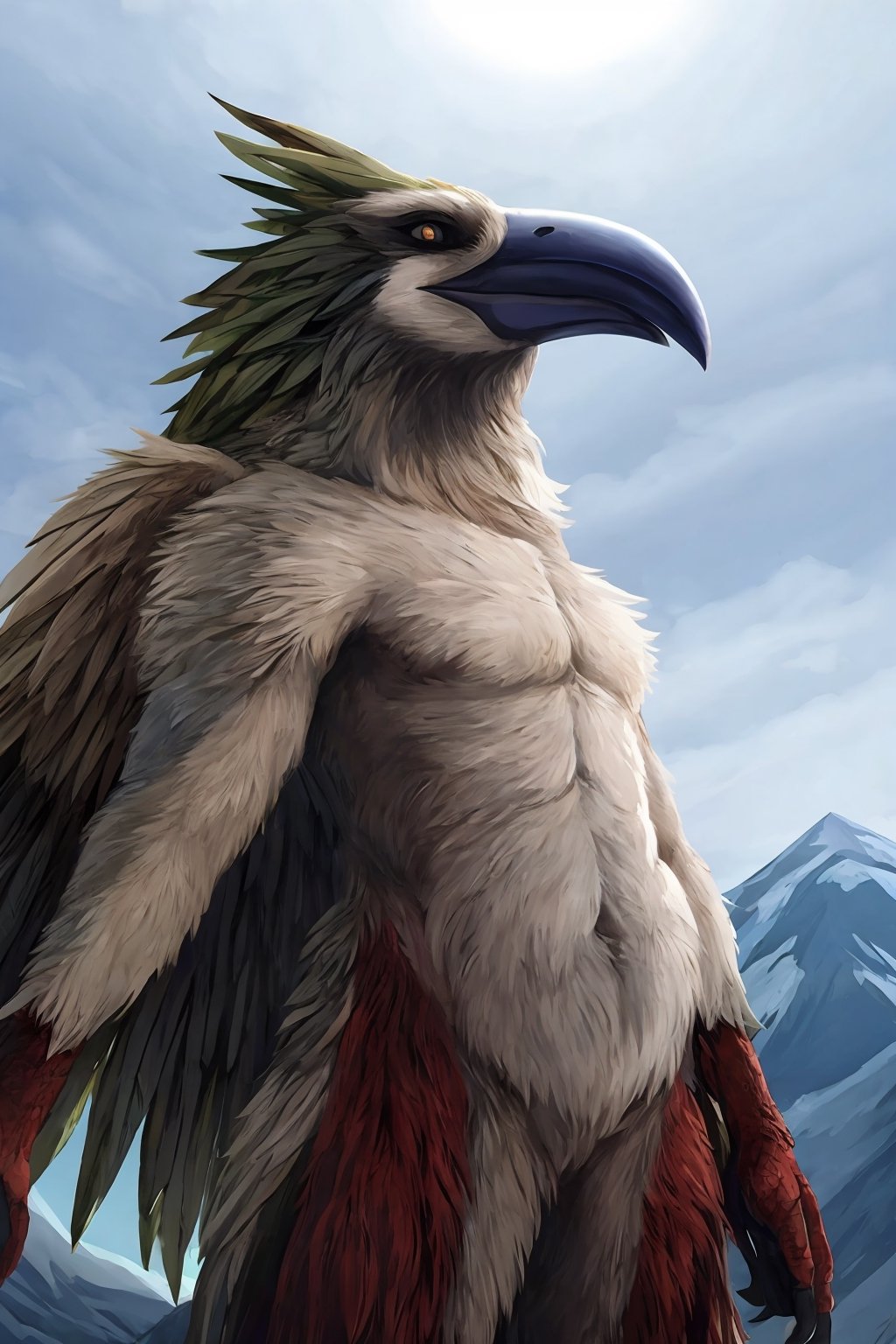 Opium bird, standing, feathers, white feathers, bird, birdman, humanoid, bird head, with extremely long beak, long beak, long mouth, full body, bird legs, bird arms, sinister, terrifying, beautiful , ragged, wide body, fat

High quality, HD, 4kHD, cinematic, atmospheric, realistic, ultra-realistic
snow, mountain, cloudy, gray sky, dark clouds
Detail,lora:largebulg1-000012:1,AIDA_NH_humans,Pixel art,lora:largebulg1-000012:1,lora:largebulg1-000012:1