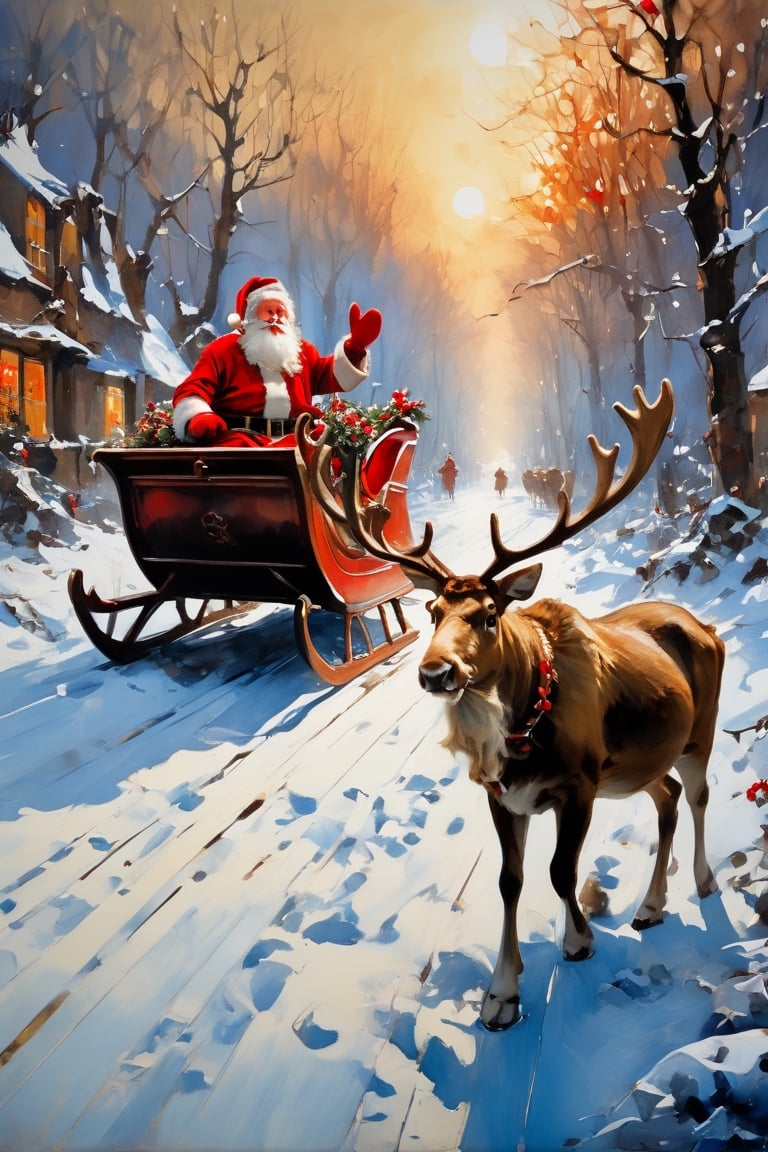 Christmas scene, a flying sleigh pulled by reindeer with bright red noses, magical scene, Santa Claus, Rudolph the reindeer with the bright red nose


Paul Hedley's artistic style in burnt umber and rose tones,

,BJ_Blue_butterfly