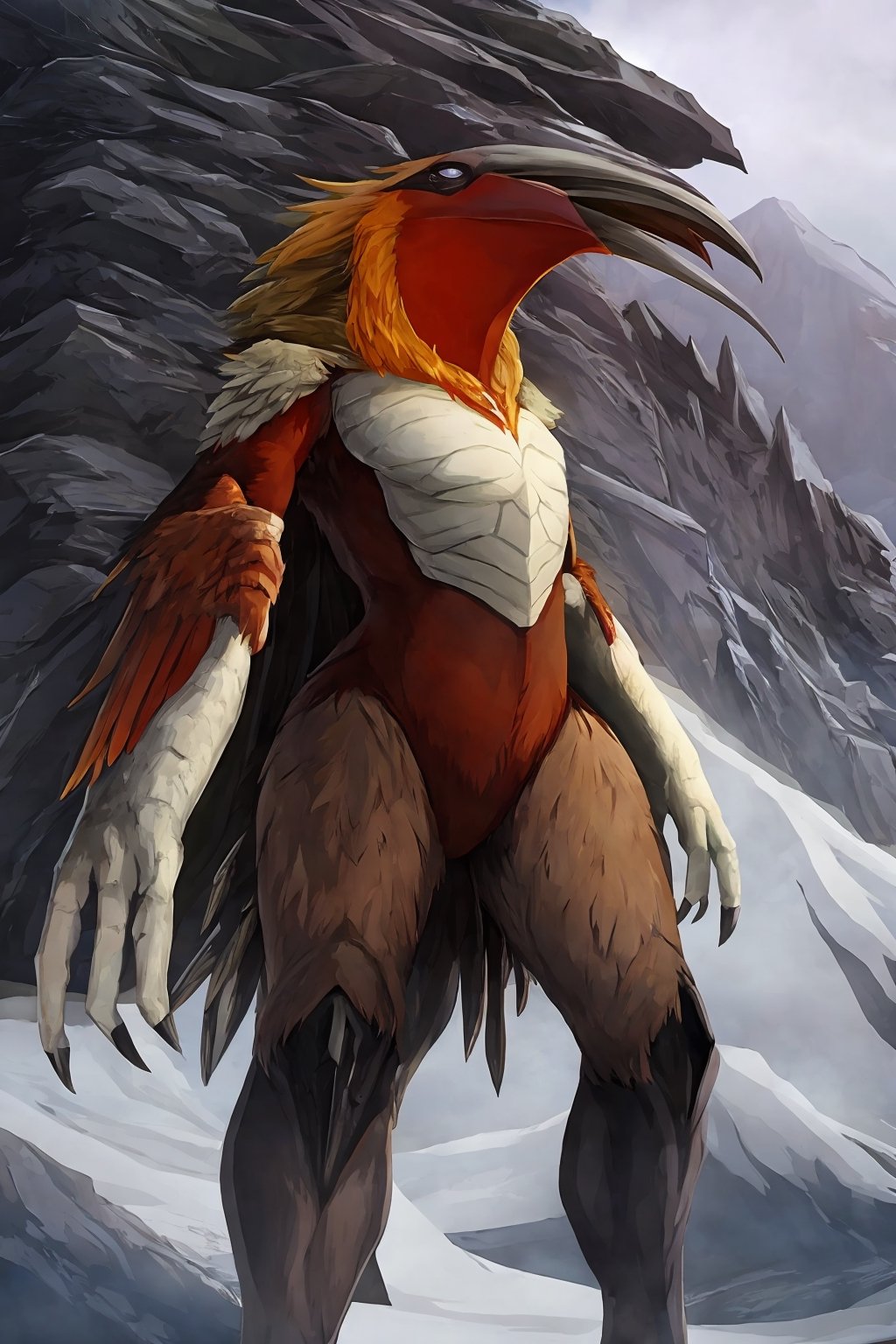 EPIC, Opium bird, standing, feathers, white feathers, bird, birdman, humanoid, bird head, with extremely long beak, long beak, long mouth, full body, bird legs, bird arms, sinister, terrifying, beautiful , ragged, wide body, fat

High quality, HD, 4kHD, cinematic, atmospheric, realistic, ultra-realistic
snow, mountain, cloudy, gray sky, dark clouds
Detail,lora:largebulg1-000012:1,AIDA_NH_humans,Pixel art,lora:largebulg1-000012:1,lora:largebulg1-000012:1