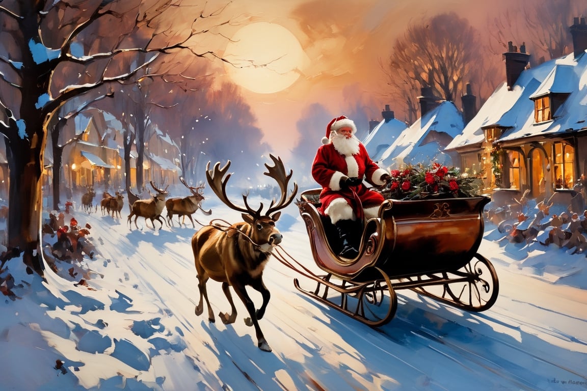 Christmas scene, a flying sleigh pulled by reindeer, magical scene, Santa Claus


Paul Hedley's artistic style in burnt umber and rose tones,

,BJ_Blue_butterfly