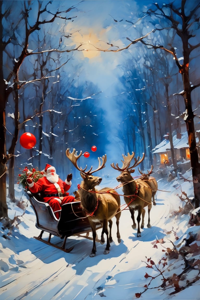 Christmas scene, a flying sleigh pulled by reindeer with bright red noses, magical scene, Santa Claus, Rudolph the reindeer with the bright red nose


Paul Hedley's artistic style in burnt umber and rose tones,

,BJ_Blue_butterfly