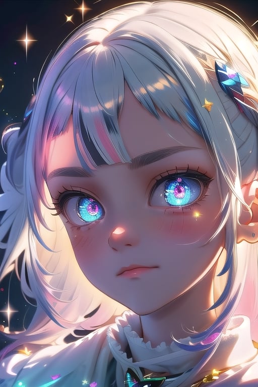 (masterpiece), best quality, expressive eyes, perfect face, glowing eyes, heart pupils, hair ornament, Volumetric Lighting, glitter, blush stickers, gawr gura