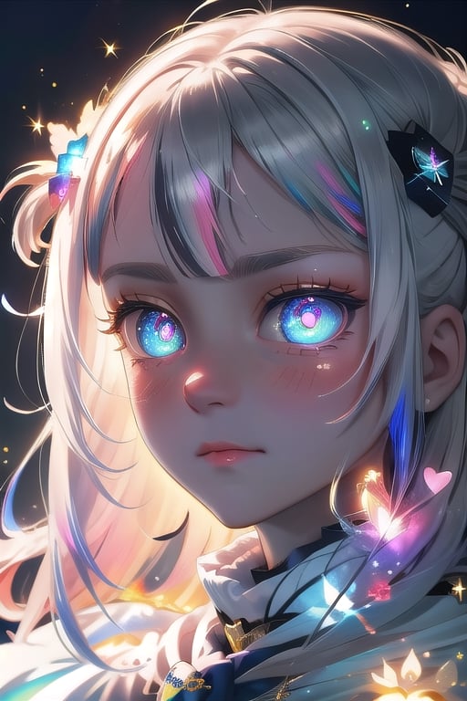 (masterpiece), best quality, expressive eyes, perfect face, glowing eyes, heart pupils, hair ornament, Volumetric Lighting, glitter, blush stickers, gawr gura