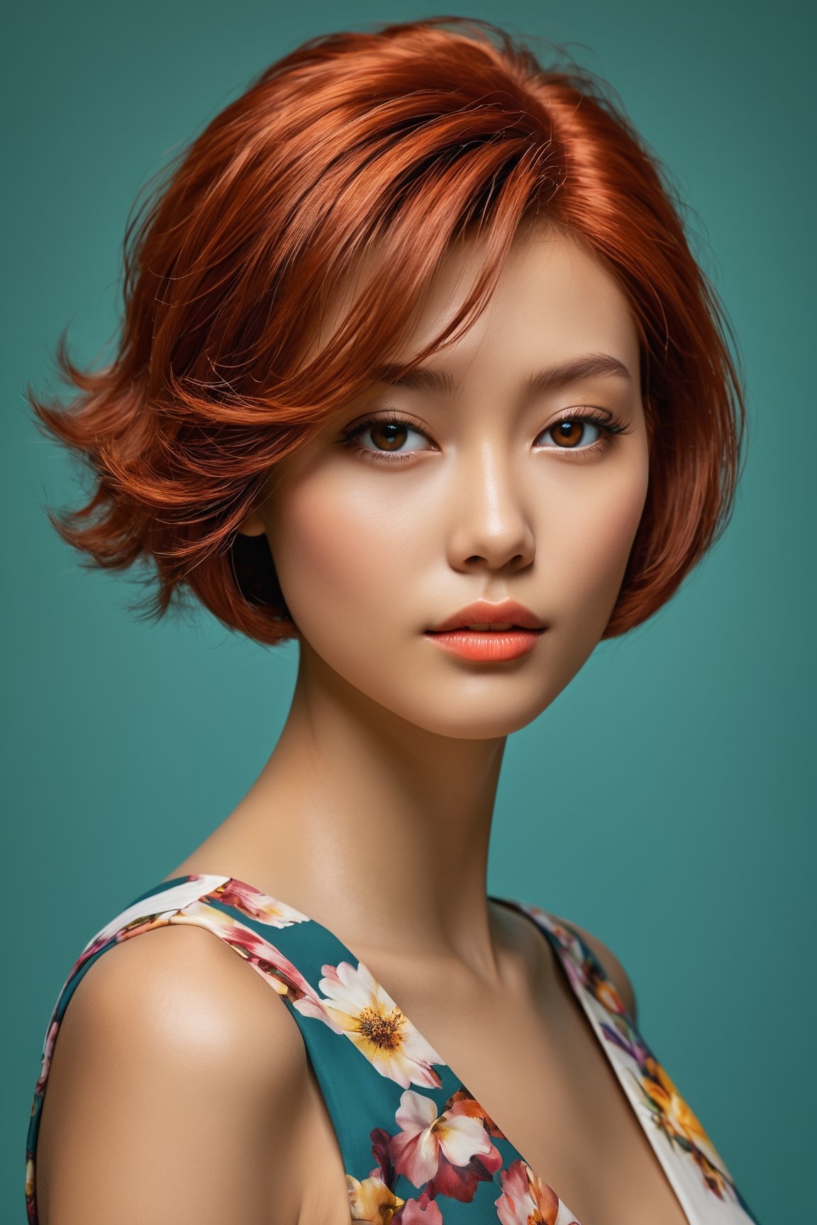  HONG KONG Girl ((September Ai)) with brown colour skin, short hair, 

Fashion Model, art by konstantin razumov and alberto seveso, redhead hair
