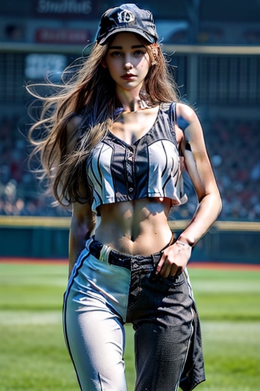  mature very tall thin Woman.
 Windy
Wide shoulders.
Black long straight hair
White uniform, action pose
Pants
hourglass body shape,baseball 